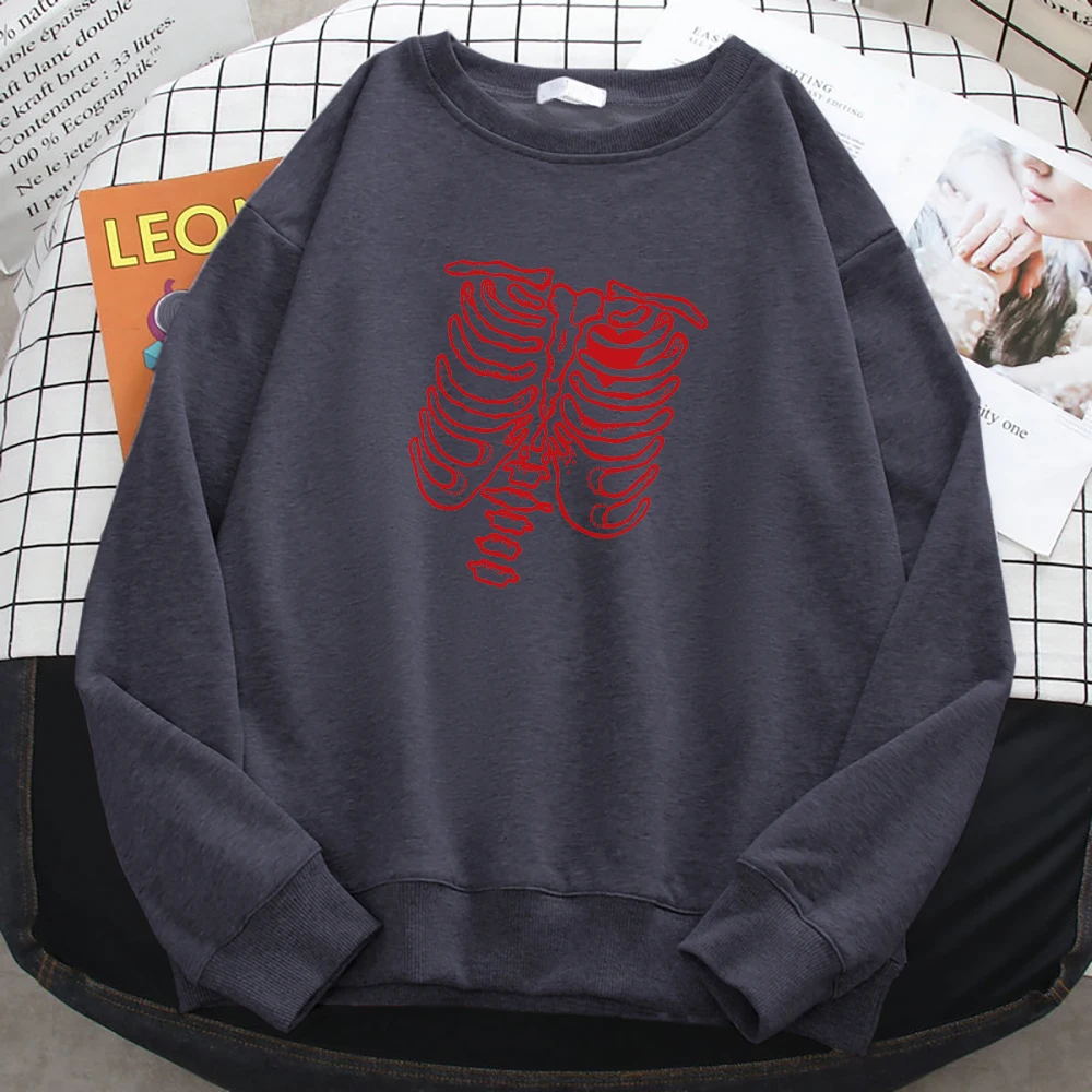 

Y2K Gothic Punk Skeleton Women Sweatshirt Aesthetic Loose Sportswears Autumn Pocket Pullover Street Full Sleeve Female Sweatwear