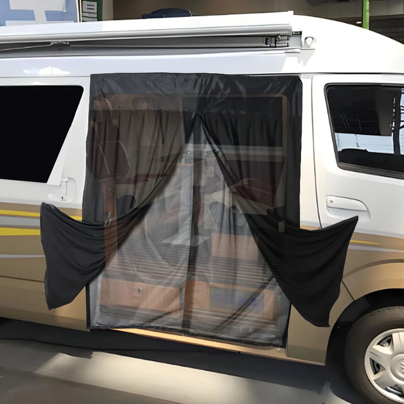 Door Curtain for Camping Car Double Layer Door Curtain Magnetic Closure Outdoor Windproof Mesh Curtain for RV Camping Car