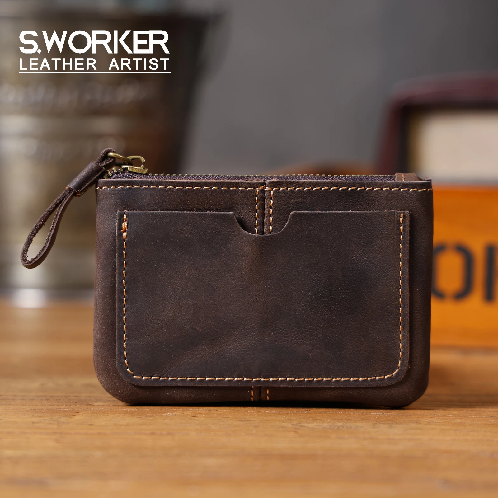 Genuine Leather Mini Card Holder Coin Purse Crzay House Leather-Perfect for Carrying Coins, Cards, and Keys