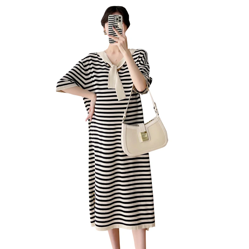 

Maternity Summer Dress Short Sleeve Hoodie Nursing Dress Loose Breastfeeding Clothes Postpartum Women Lactation Striped Dresses