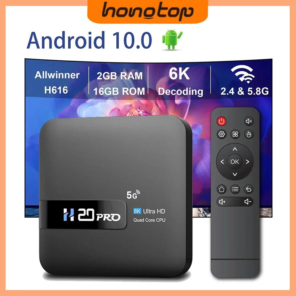 Hongtop H20Pro Smart Android Tv Box Android 10 2Gb 16Gb 6K Lettore Multimediale Tv Box Android 2.4 E 5G Wifi Set Top Box 1080P Molto Veloce
