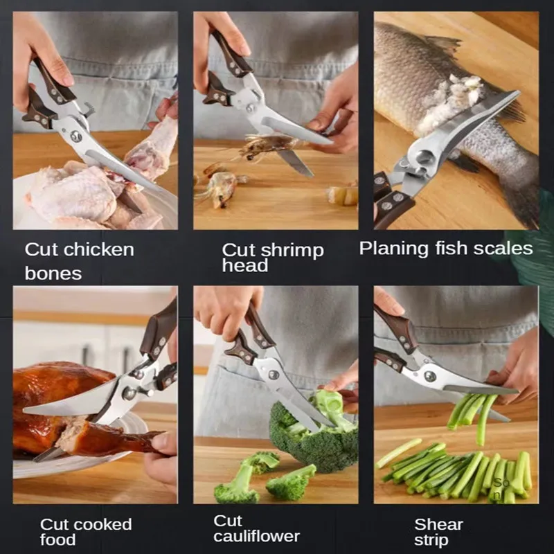 Tijeras de cocina profesionales de alta resistencia, acero inoxidable,  corte de carne y verduras, tijeras de hueso de pollo, envío directo -  AliExpress