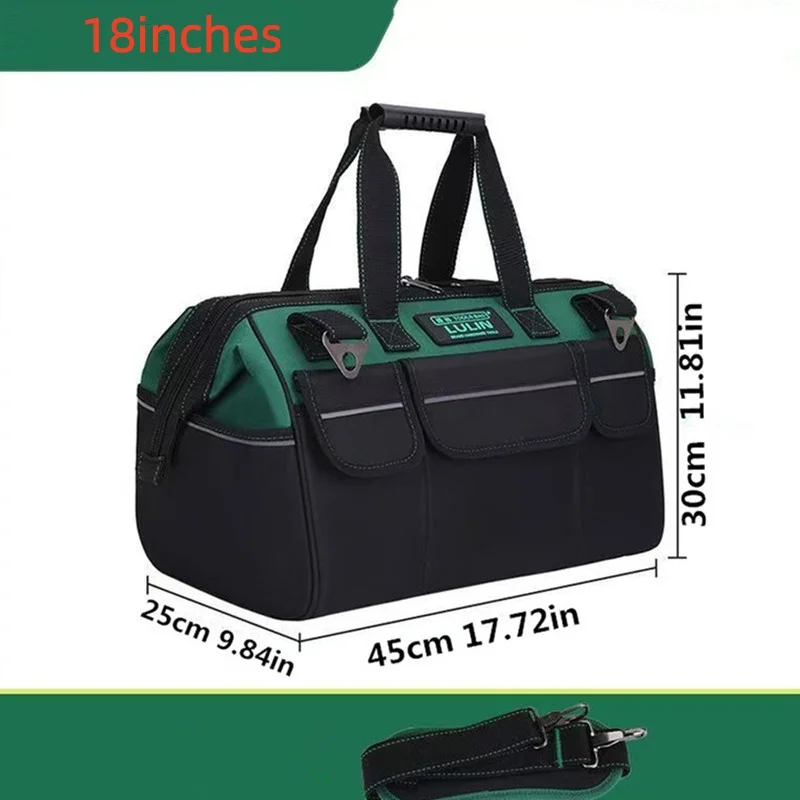 일체형 녹색 17인치 18인치 21인치 전기 기술자용 공구 가방, 대형 포켓 캔버스 휴대용 옥스포드 천 수리 공구 상자, 매우 두꺼운 대용량 공구 가방, 전기 기술자, 주택 개조, 낚시 및 다양한 수리 작업에