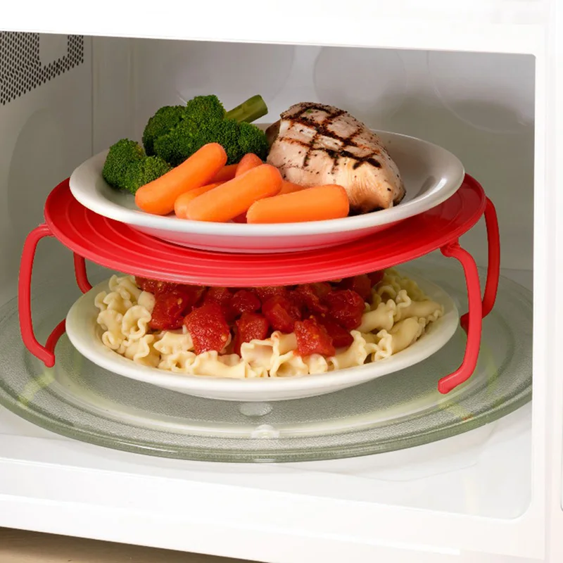 3 Colors Microwave Insert Plastic Stand Multifunction Kitchen Plate Rack Plastic Stacker Lid Cooling Rack Kitchen Tool