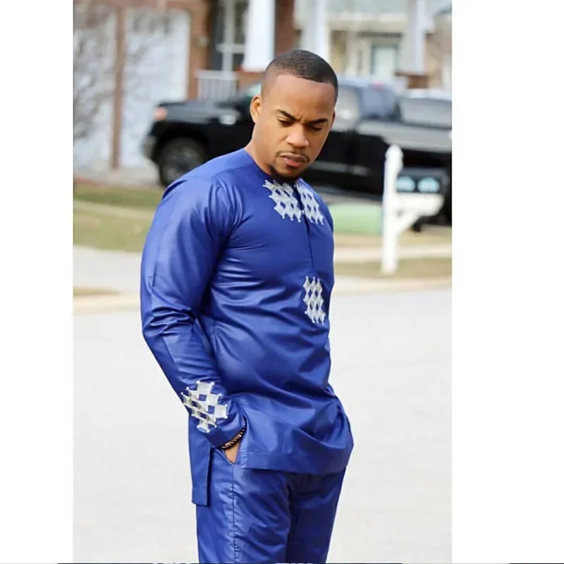 African Clothing For Man New Fashion Dashiki African Bazin Riche Embroidery Design Soft Material Top With Pant