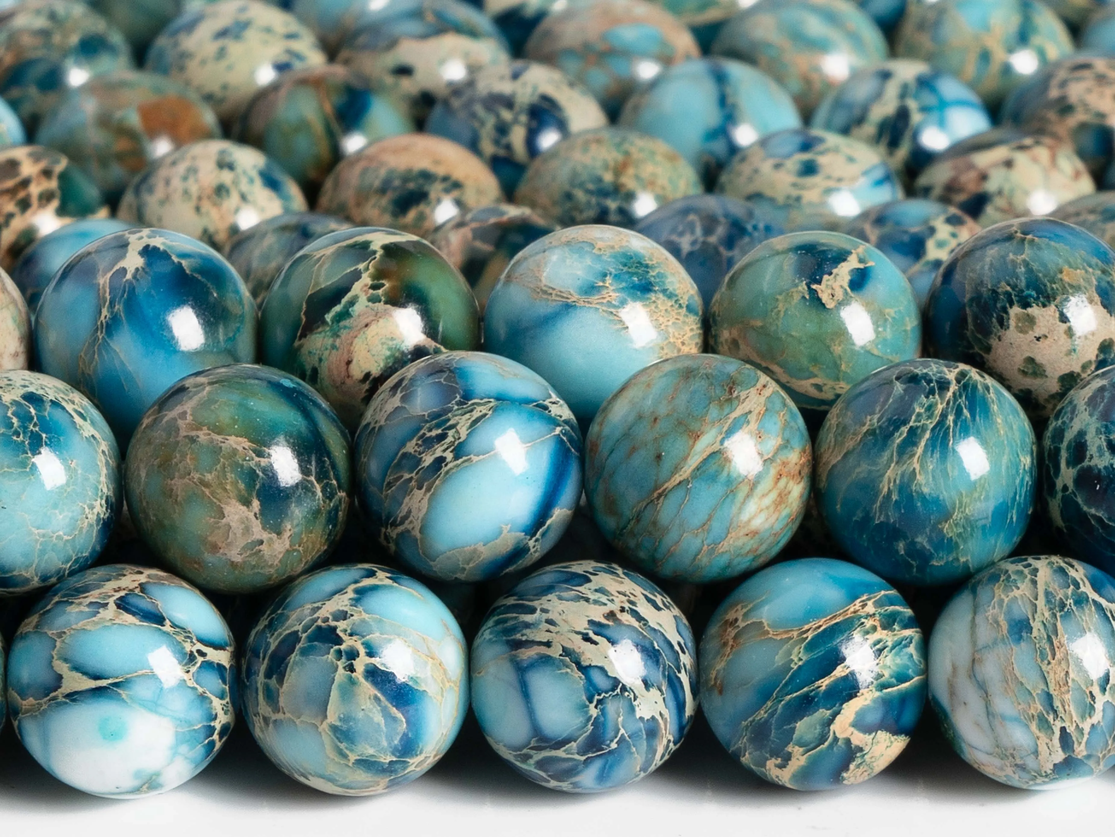 Natuurlijke keizersblauwe opaal jaspis kralen, ronde gemarmerde aqua en beige crème kralen BS# 20, maat 8 mm 15,7 in VOLLEDIGE streng - België