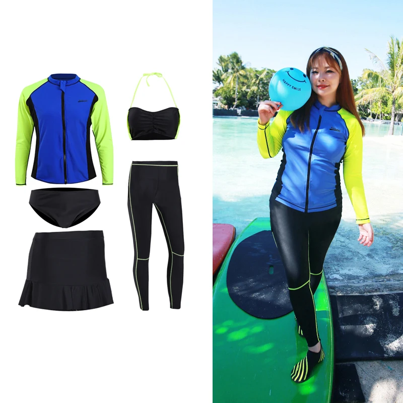 

Student Women Swimwear Fattening Snorkeling Suit Plus Size Diving Suit Split Jellyfish Long Sleeve Swimsuit Sunscreen Pants Set