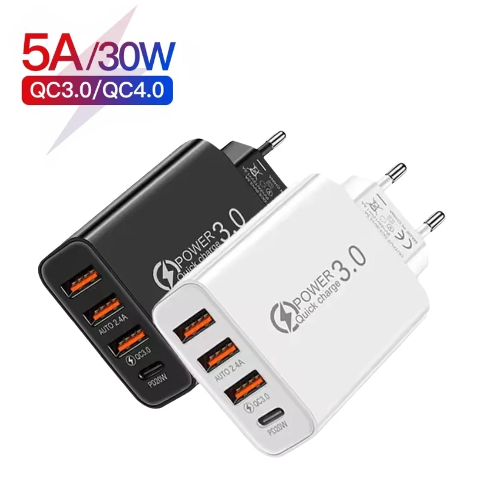 30W USB Type C Fast Charging Charger USB-C Multi Ports Quick Charge Wall Phone Adapter For Samsung iPhone Huawei Xiaomi Oneplus