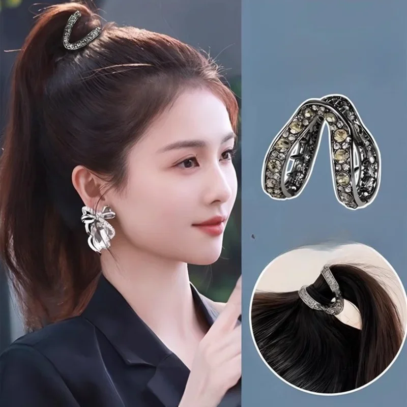 여성용 모조 다이아몬드 V 모양 미니 헤어 클립, 미끄럼 방지 금속 포니테일 헤어 클로, 머리 장식, 소형 패션, 헤어 액세서리