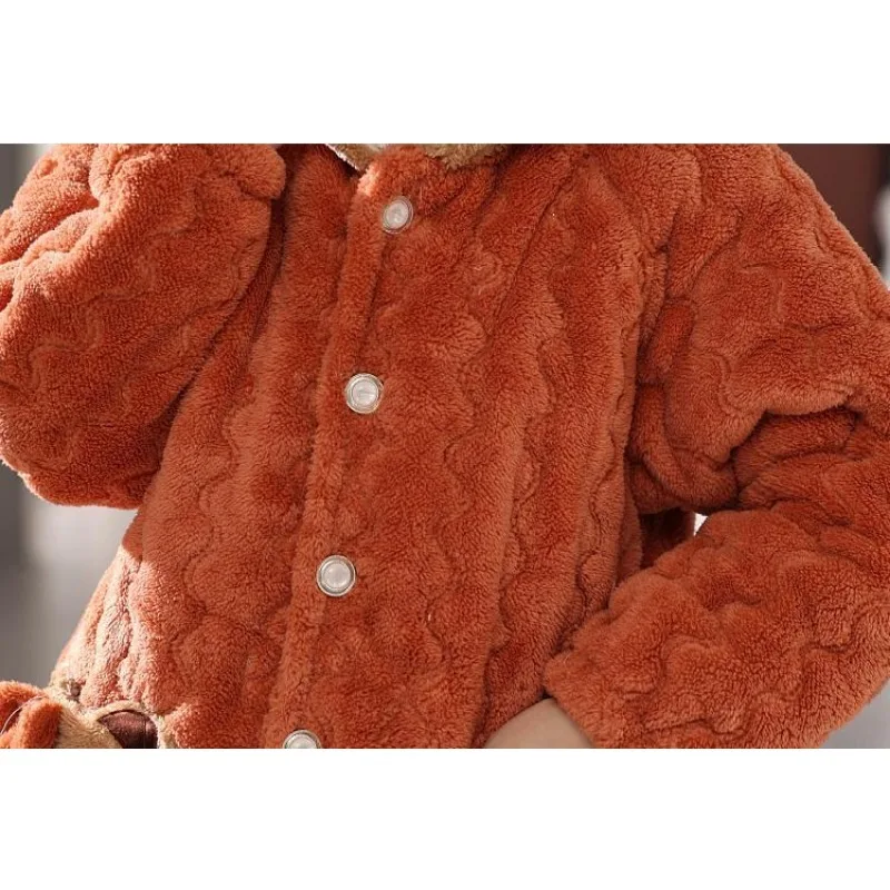 Famale Three Layers Coral Fleece Cotton Pajamas Women's Winter Thick Flannel Loungewear Girl Long Sleeve Plus-size Sleepwear Set