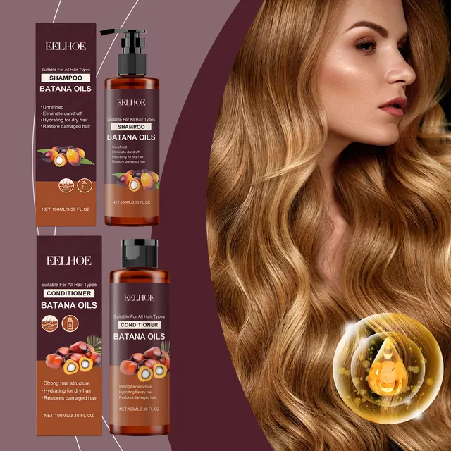 Batana Oil Shampoo Conditioner Set Oil Control Anti Dandruff Scalp Hair Treatment Split Ends Anti Frizz Hair Loss Hair Care Set 3