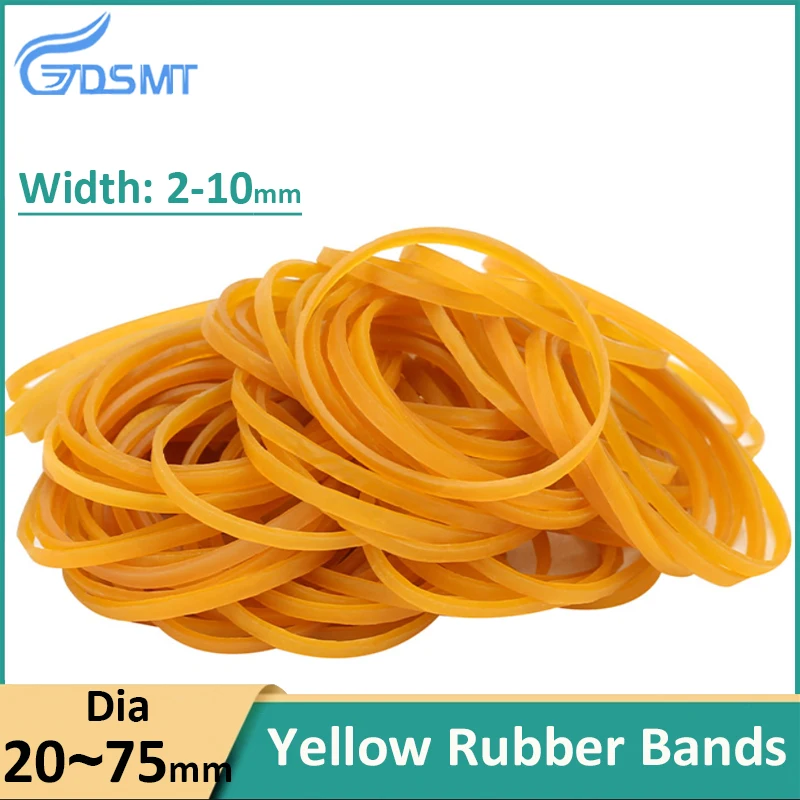 

Diameter 20mm-75mm Width 2mm-10mm Yellow High Elastic Rubber Bands Supplies Stretchable Latex Rings Thickness 1.5mm