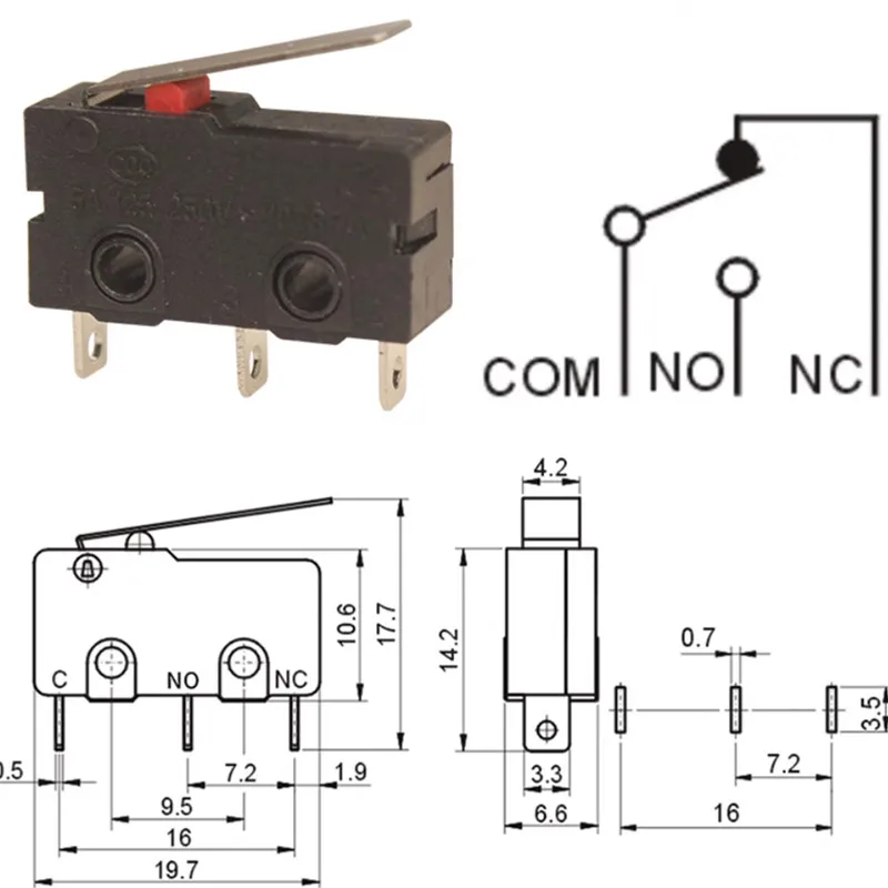 5-Pack New Micro Roller Lever Arm Limit Switches - Normally Open/Close, 5A 125V/250V