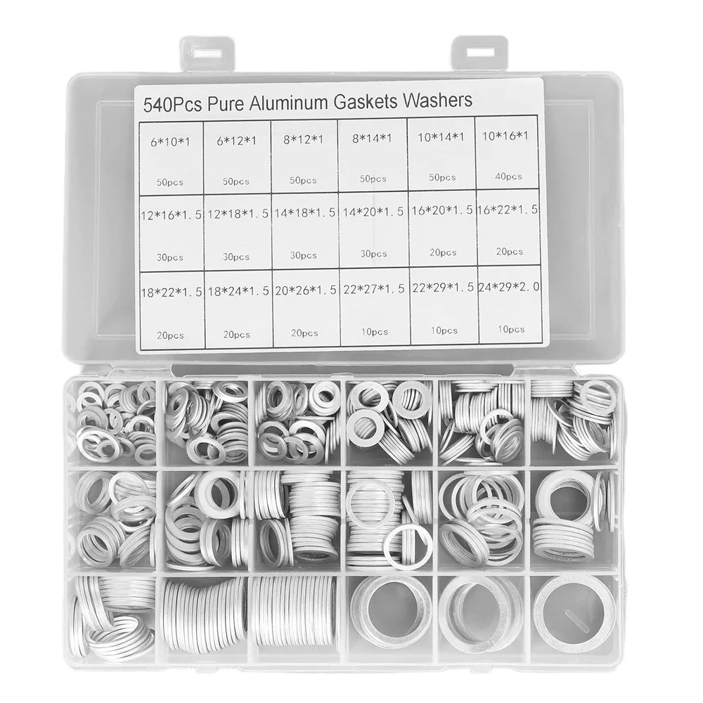540 Pcs Aluminum Flat Washer, Automotive Oil Drain Plug Gasket Includes Metric 18 Sizes-M6 M8 M10 M12 M14 M16 M18 M22 M24 540 Pcs Aluminum Flat Washer, Automotive Oil Drain Plug Gasket Includes Metric 18 Sizes-M6 M8 M10 M12 M14 M16 M18 M22 M24