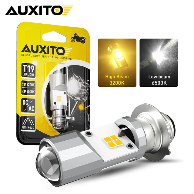 1Pcs AUXITO T19 P15D LED Bulb Canbus for Motorcycle Headlight 12V Hi Lo Beam Dual Color 3200K Yellow 6500K White Motorbike Light