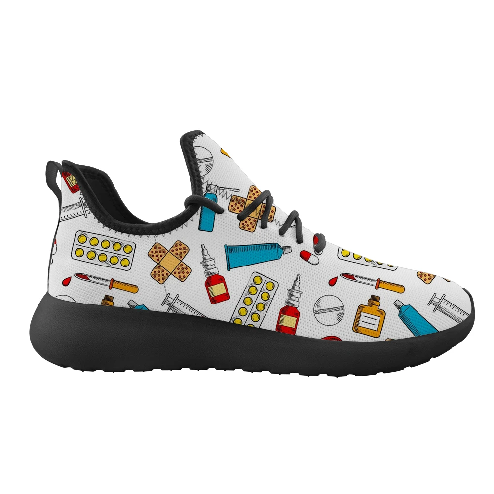 

Womens Hospital Ambulance Pattern Mesh Nursing Shoes Trendy Round Toe Mother Gift Shoe Light Low Flat Fly Weaving Lady Footwear