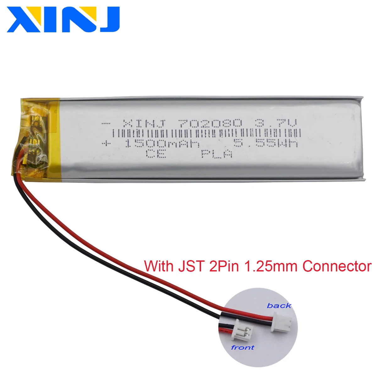 3.7V 1500mAh 5.55Wh 2Pin Molex 1.25mm Connector 702080 Rechargeable Li Lipo Battery For GPS Camera LED Light Bluetooth Speaker