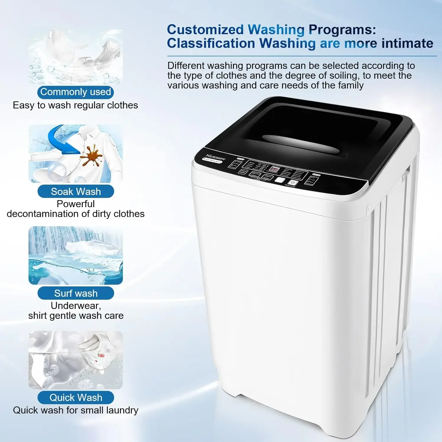 Portable Washing Machine 17.8Lbs Capacity Portable Washer 2.3 Cu.ft Full-Automatic Compact Laundry Washer With Drain Pump 4