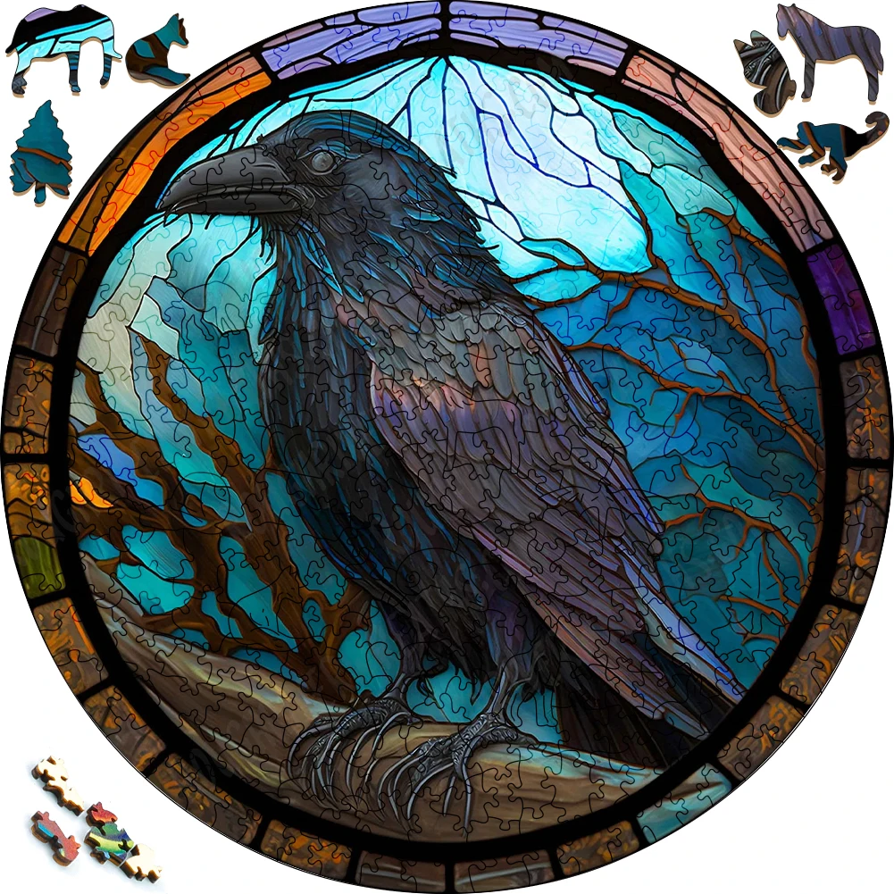 Mysterious Wooden Puzzle painted Black Bird Fun Toy Animal Wood Puzzles Smart Games Round Shaped Jigsaw Puzzle Best Gift For Kid barclay james harvest mocking bird the best of 1 cd