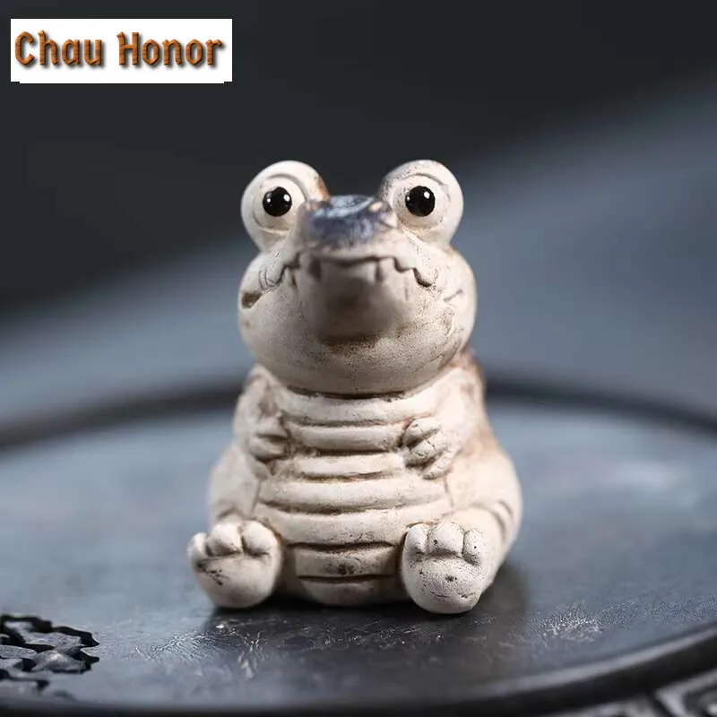 Yixing Handmade Purple Clay Tea Pet Cartoon Crocodile Art Statue Ornaments Sculpture Tea Figurine Crafts Home Tea Set Decoration