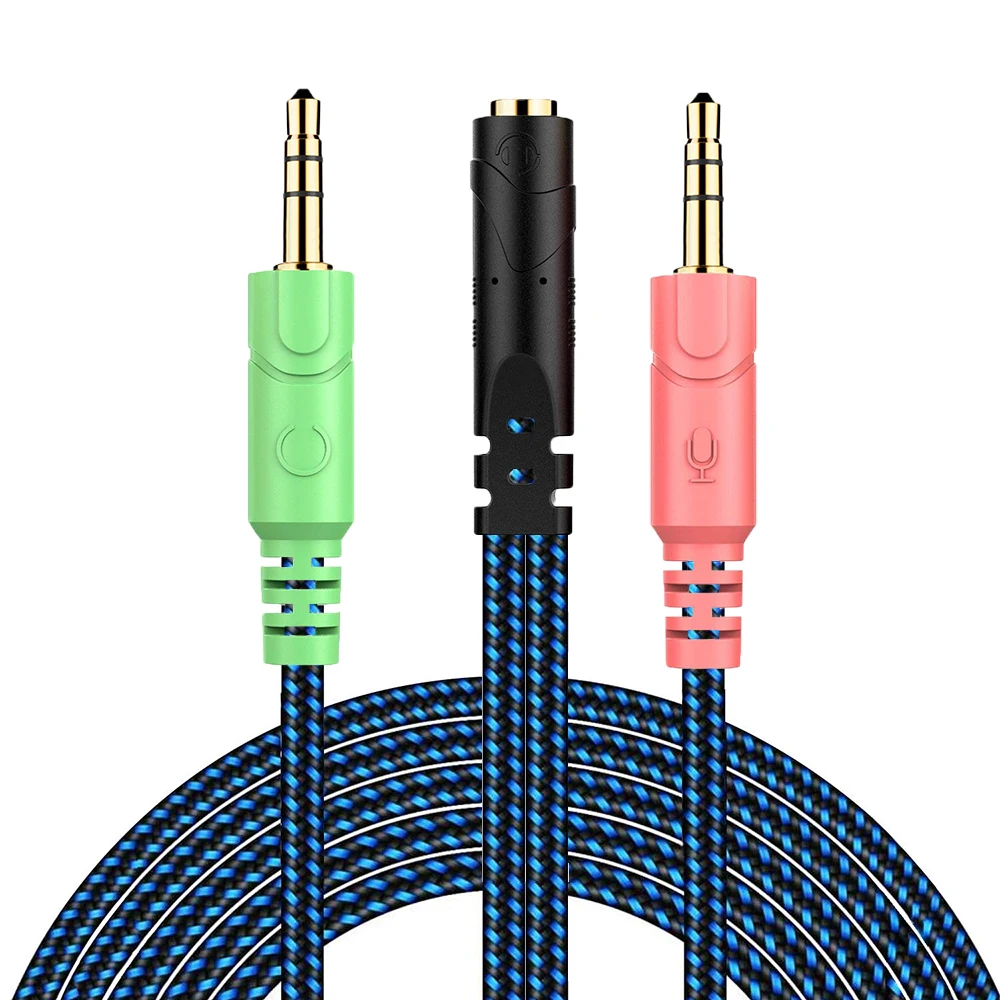 Braided Replacement PC Splitter Cable Extension Cord For Kingston HyperX Bose Logitech Sennheiser JBL Gaming Headsets