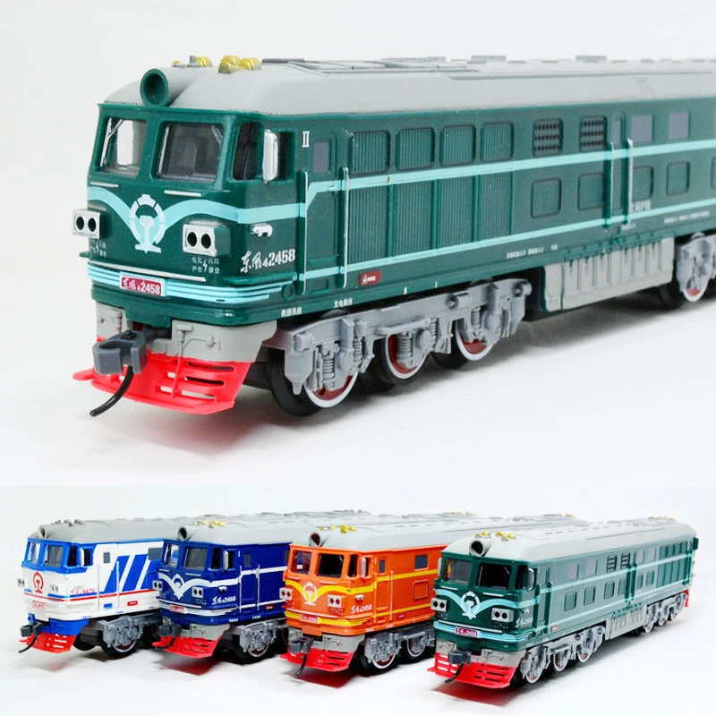 DF Train Diesel Locomotive HO Model Lamp Can Be Illuminated with Electric Function Train Model Toy with Simulation Sound Effect 1 87 32 5cm alloy steam train diesel locomotive alloy train model metal with light music children boy toy train kids gift