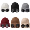 Men's and women's windproof glasses and cashmere ski knit hat solid color warm woolen hat 4