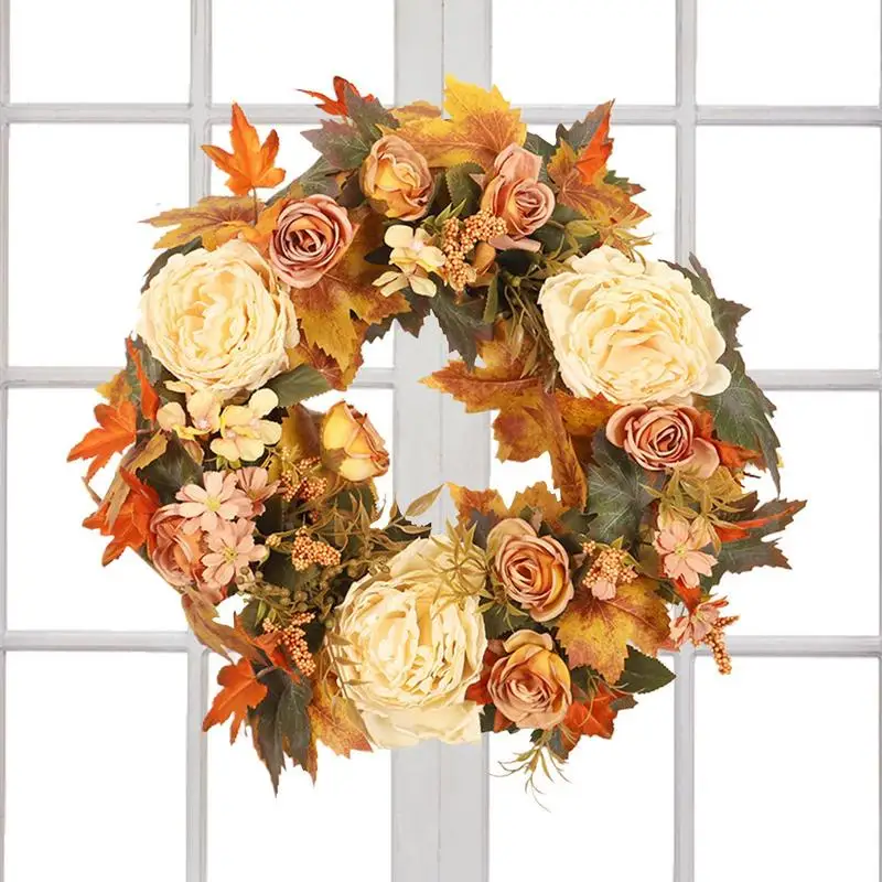 

Seasonal Fall Wreath Artificial Wedding Flowers Wreath Door Decors Peony Wreath Garland Rattan Christmas Halloween Decorations