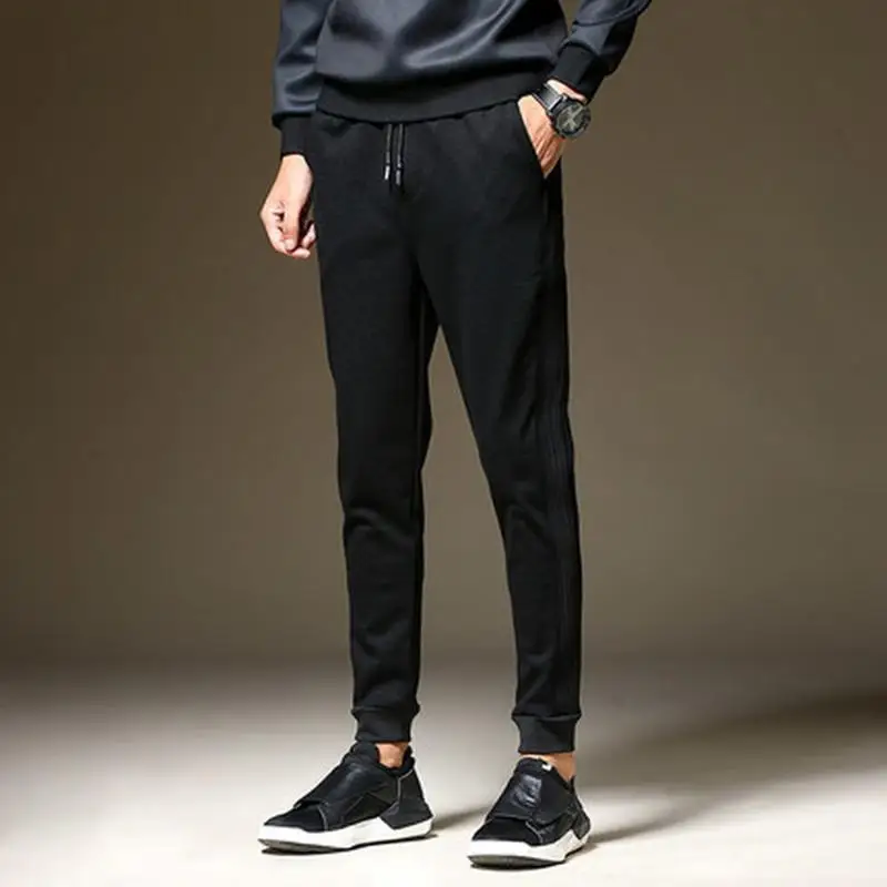 1pcs Plus Velvet Winter Men's Sport Pant Thickening Warm Long Pants Black Trousers