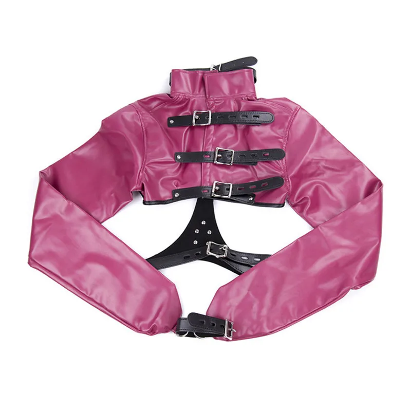 der Top da donna con camicia di forza senza coppe, in pelle contenitiva sexy, bondage schiavo BDSM_voghion.com
