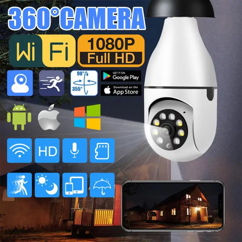 1080P 2.4GHz E27 Bulb Surveillance Camera Night Vision Color Automatic Human Tracking Video Indoor Security Monitor Baby Monitor