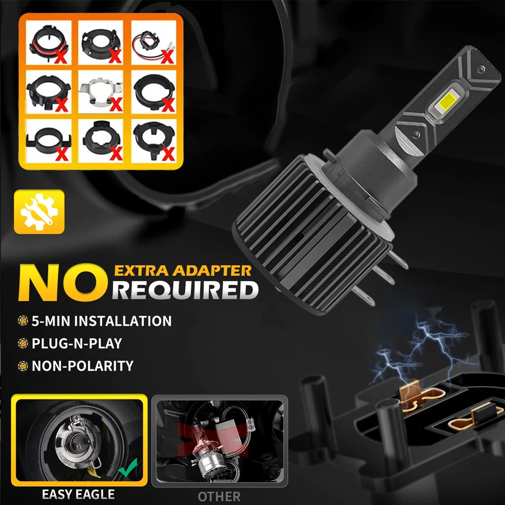 2개 H15 LED 헤드라이트 전구 CANBUS 6000K 화이트 300000LM 자동차 LED 하이빔 DRL 주행등 냉각 팬 포함 오류 없음 12V 24V
