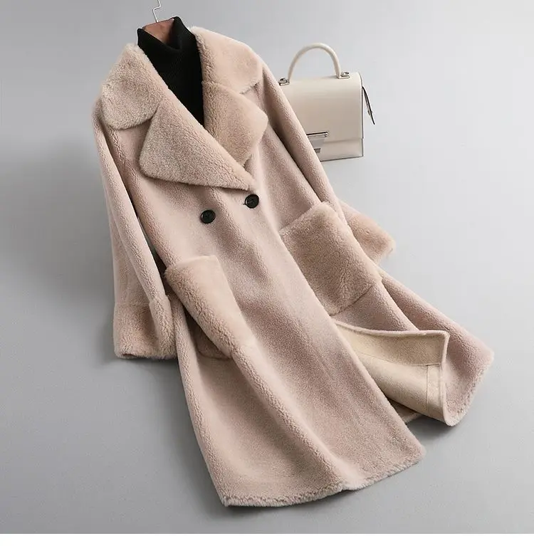 

Women Winter Long Genuine Fur Sheepskin Coats Ladies Turndown Collar Wool Outwear Female Thick Warm Sheep Shearing Jacket H20
