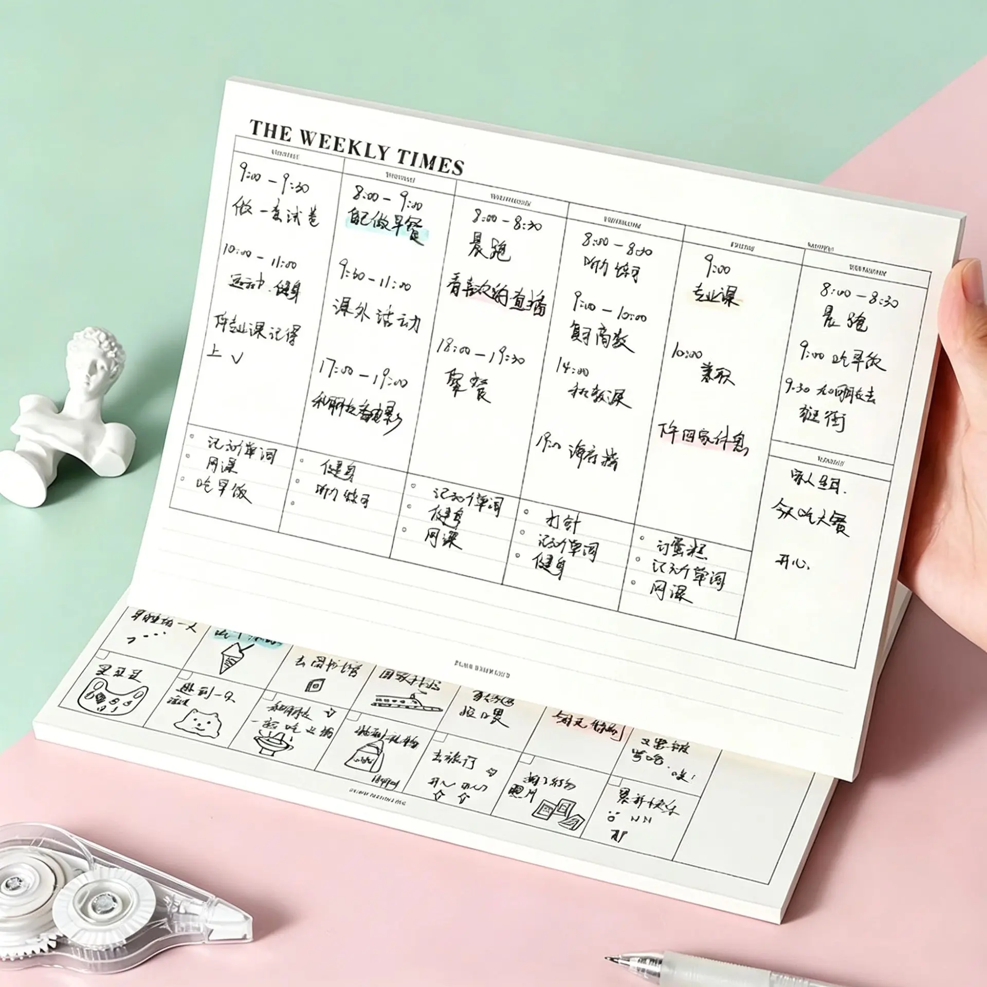 Agenda Settimanale e Mensile Non Datata, Quaderno per Appunti e Pianificazione, Planner per Studio, Cancelleria Coreana, Articoli per Ufficio e Scuola - immagine 3