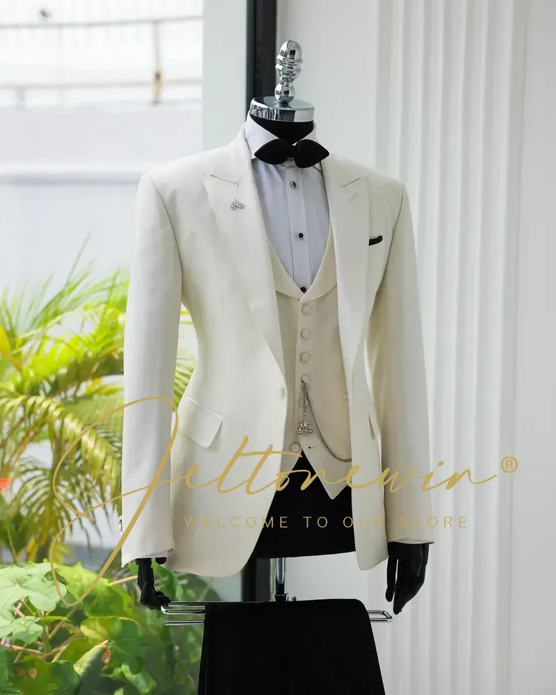 Men's Suit Jacket Vest Pants Fashion Boutique Plaid Casual Business Male Groom Wedding Tuxedo Dress 3 Pieces Set Blazers Coat