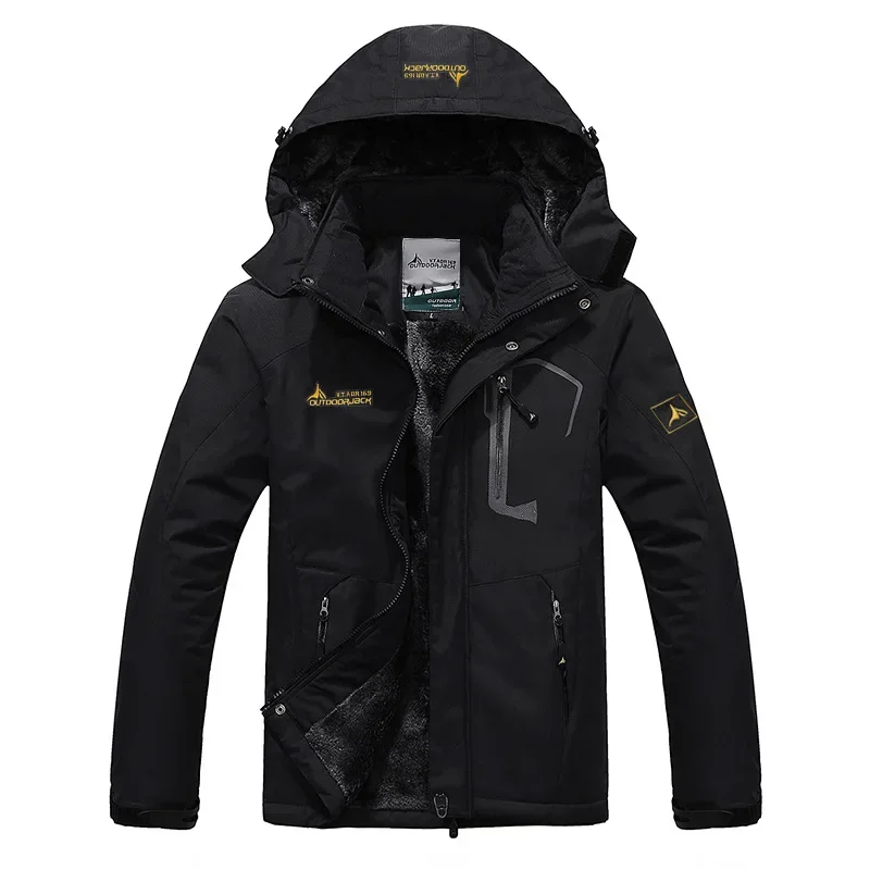 Men's Fleece Lined Hooded Jacket Thickened Windproof Warm Cotton Outdoor Cycling Coat Breathable Sports Entertainment