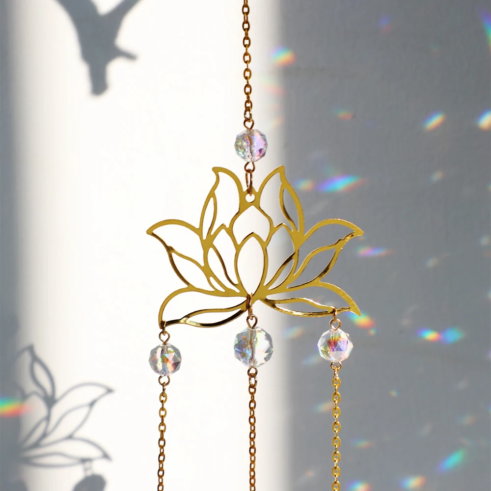Lotus Kristall Suncatcher Auto Sun Catcher Glasmalerei Fenster Hängen Regenbogen Maker Prisma Auto Spiegel Garten Kristall Dekor Geschenk – Detail 9