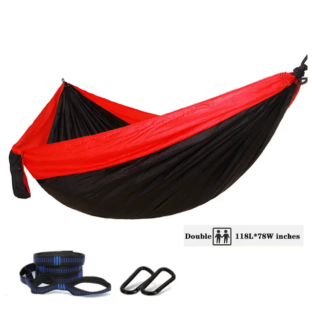 Oversized Double Camping Hammock,Portable Tree Straps Hammock ,210T Nylon Travel Hammock, Lightweight Parachute Hammocks Red and black