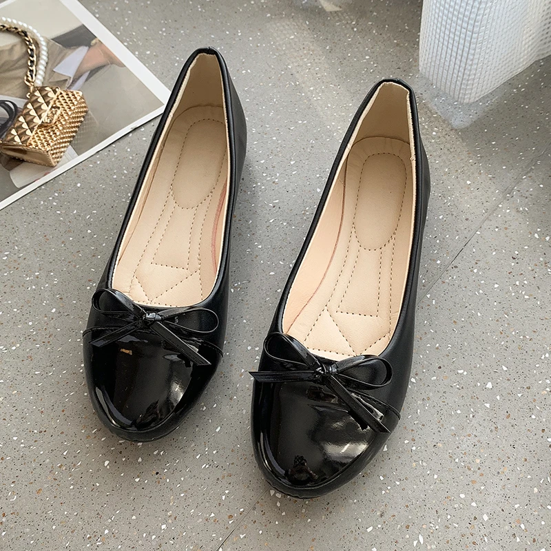 Cap-Toe Patent Leather Ballet Flats round toe non slip cute shoes  Comfort Bowknot Ballerina  ladies shoes on sale elegant shoes 5