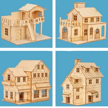 1:50 Scale Miniature Building Prefabricated House Wooden Cabin DIY Assembly Model Kit Wooden Constructor Architecture Material 1