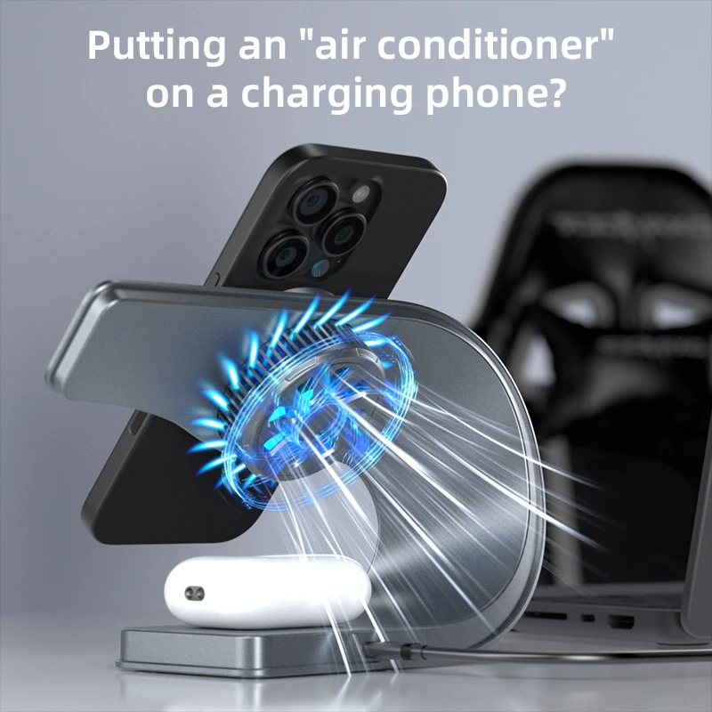 3 in 1 TEC Cooling Magnetic Wireless Charger Phone Stand For Magsafe iPhone 17~12 Pro Max Apple Watch Airpods Pro Fast Charging