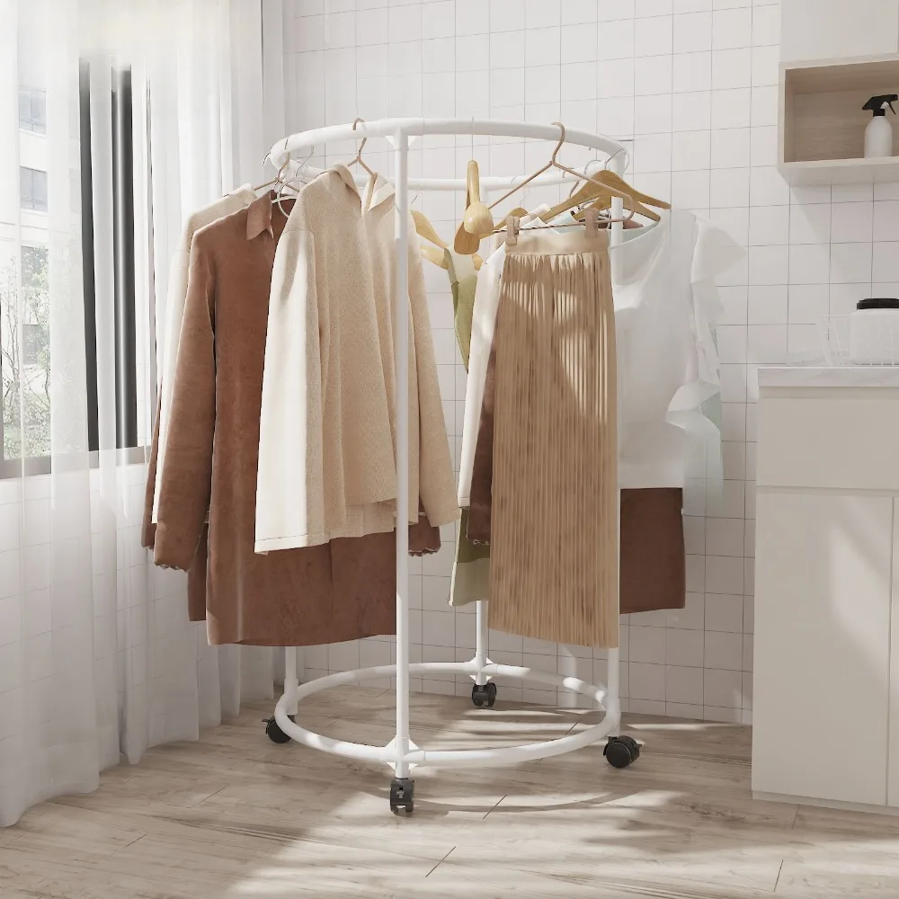 Rotating Floor Drying Rack Multi-Function Belt Wheel Rotundity Coats Hanger Iron Floor Standing Style Moisture-Proof Coat Shelf clothes rack