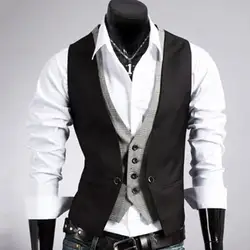 Dropshipping!! Men Fake Two-pieces V Neck Sleeveless Button Pocket Slim Fit Waistcoat Jacket