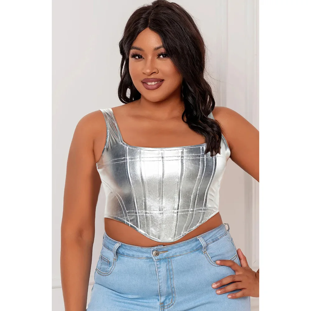 

Plus Size Party Cami Silver Metallics Asymmetrical Hem Cami