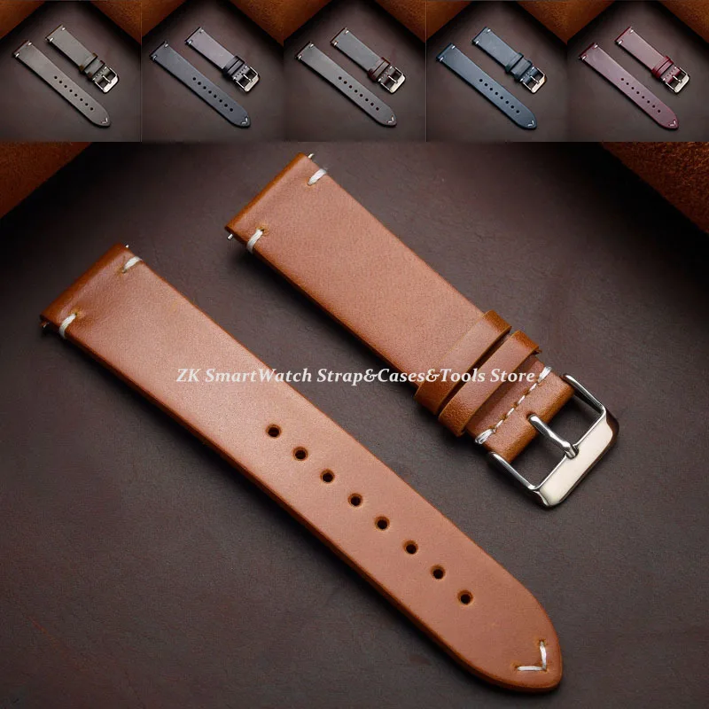 Vintage-Style Genuine Leather Quick Release Watch Band Strap