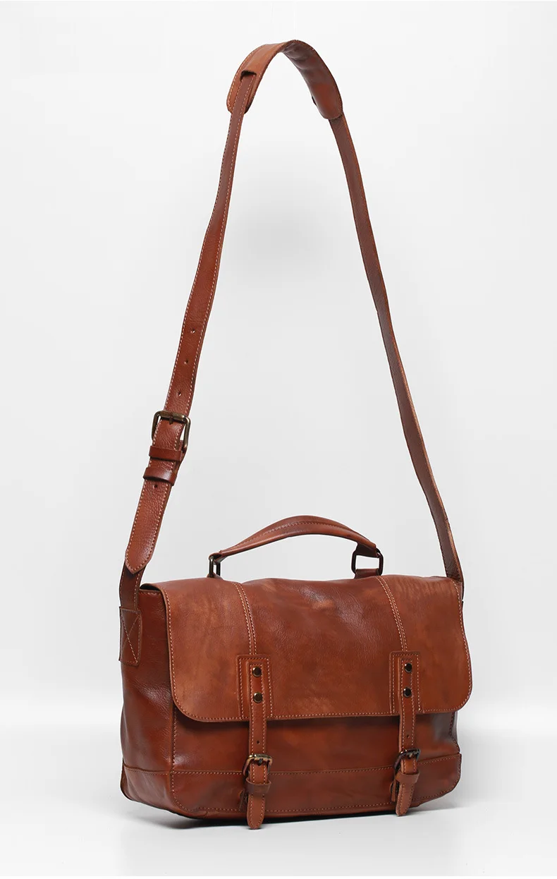 Herren Schultertasche Aus Echtleder Umhängetasche Postman Bag_voghion.com