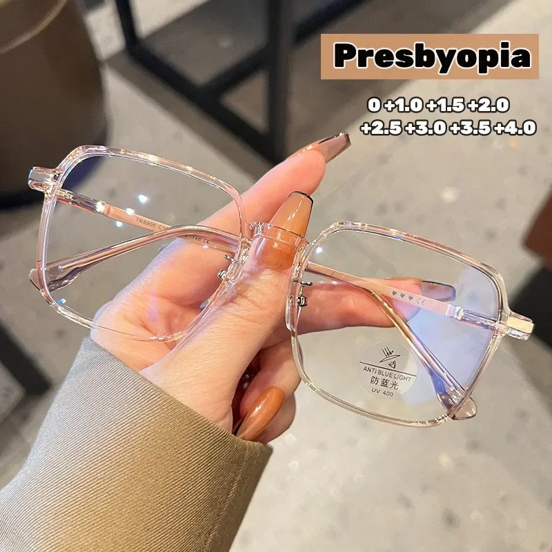 

Unisex Square Reading Glasses Women Trendy Presbyopia Eyeglasses Vintage Transparent Oversize Far-sighted Prescription Eyewear