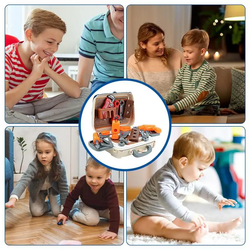 Kids Tool Set Childs Carpenter Preschool Fixing Tool Toddler Set With Box & Electronic Toy Drill Pretend Play Kids Toy