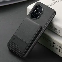 Luxury Leather RFID Card Case & Back Cover for Honor 200 Lite (Black)