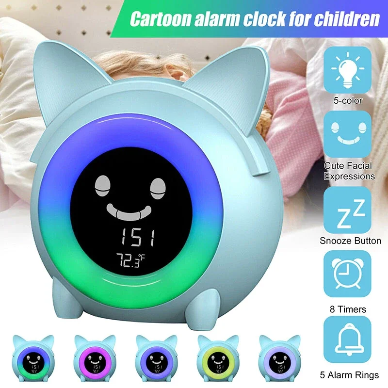 KidsChildAlarmClockSleepTrainingClockColorfulNightLight